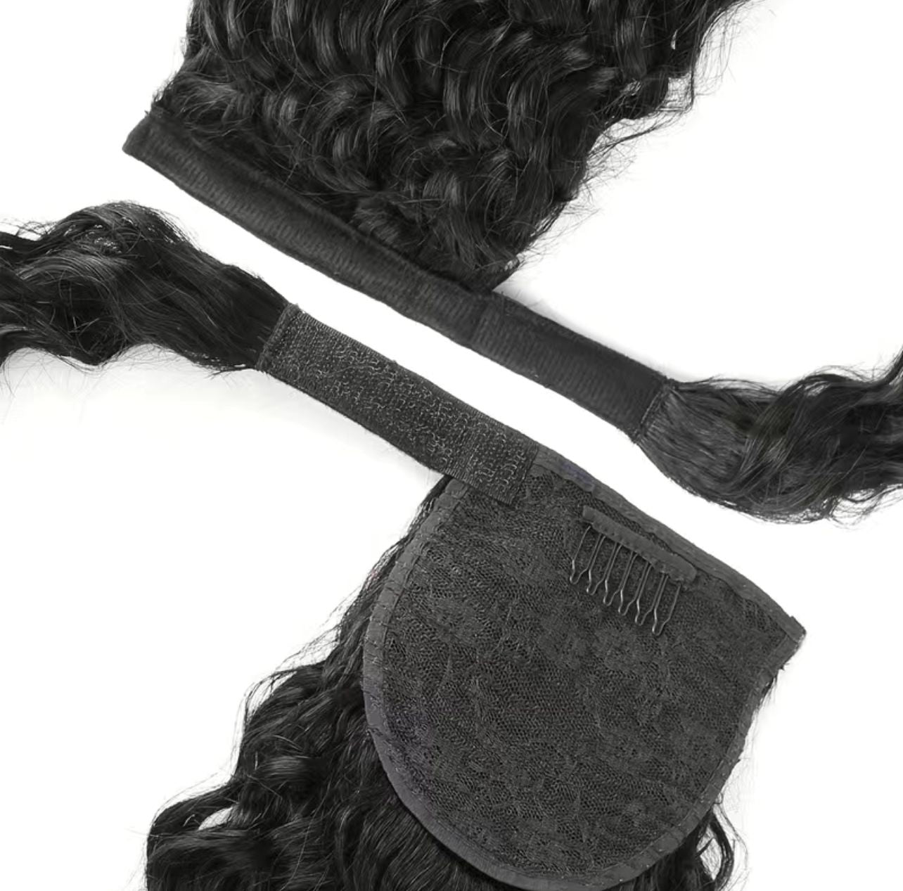 Soft curly ponytail extension - dark brown and black