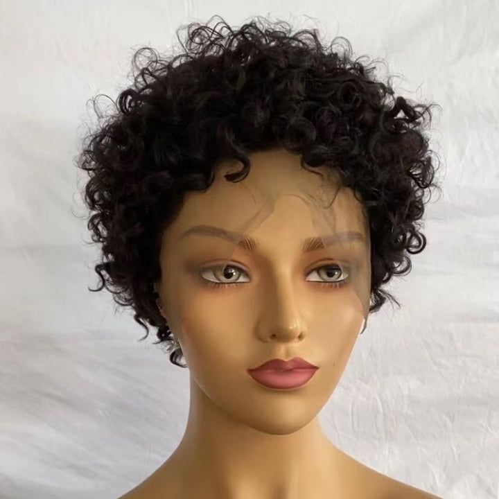 Soft curly wig - lace frontal 25 cm dark brown and black